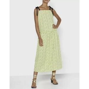 Topshop Tie Strap Midi Green Floral Drop Waist Dress NWT